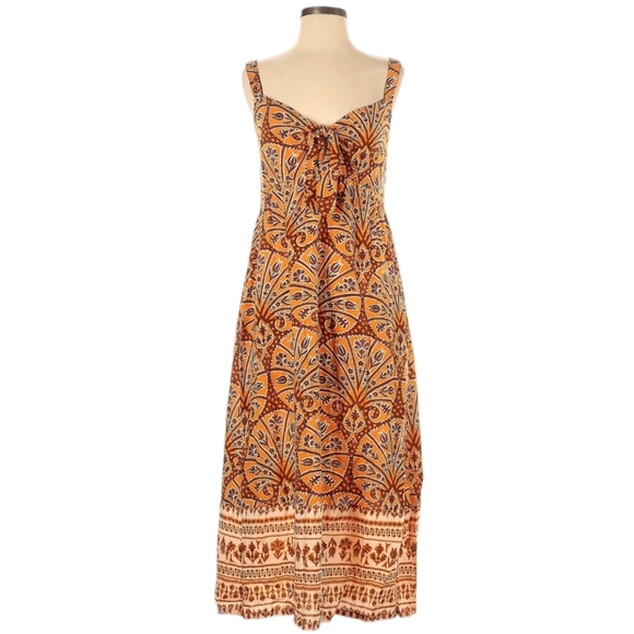 Linen blend bohemian midi dress - Picture 1 of 10